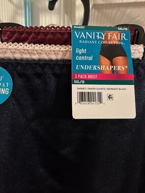 Vanity Fair Bundle of Two 3 Packs of Undershapers Briefs 5XL 12 in 3 Colors NWT